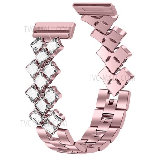 Rhinestone Rhombus Stainless Steel Watch Strap Replacement Watchband for Fitbit Versa 3 / Fitbit Sense - Rose Pink