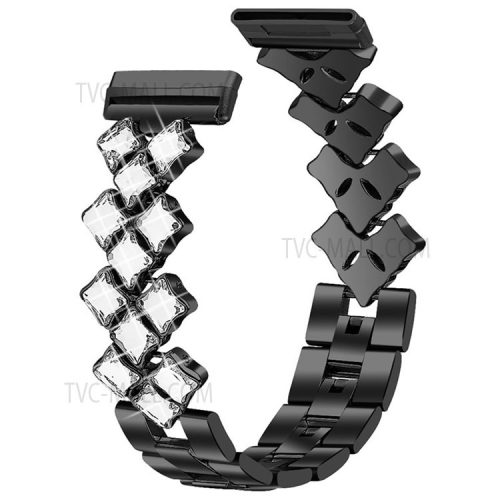 Rhinestone Rhombus Stainless Steel Watch Strap Replacement Watchband for Fitbit Versa 3 / Fitbit Sense - Black