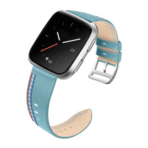 Top Layer Cowhide Leather Stitching Design Wrist Band Watch Strap for Fitbit Versa 2 / Versa / Versa Lite / Versa SE - Haze Blue