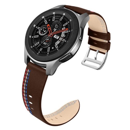 Top Layer Cowhide Genuine Leather Stitching Design Watch Band Strap for Samsung Galaxy Watch3 45mm/Watch 46mm - Chacolate