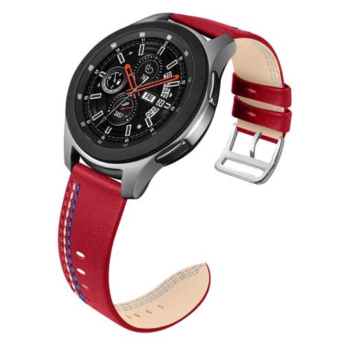 Top Layer Cowhide Genuine Leather Stitching Design Watch Band Strap for Samsung Galaxy Watch3 45mm/Watch 46mm - Red