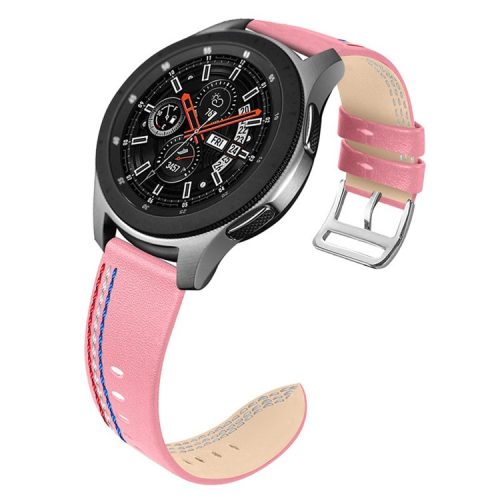 Top Layer Cowhide Genuine Leather Stitching Design Watch Band Strap for Samsung Galaxy Watch3 45mm/Watch 46mm - Pink