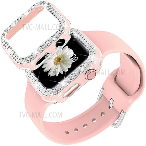 Flexible Silicone Watch Strap Smart Bracelet Band with Stylish Watch Cover Case for Apple Watch Series 1/2/3 42mm - Pink