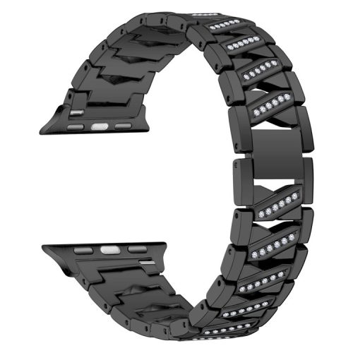 X-shaped Design Smart Watchband Rhinestone Decor Metal Watch Strap for Apple Watch Series 9 / 8 / 7 41mm / 6 / 5 / 4 / SE (2023) / SE(2022) / SE 40mm / 3 / 2 / 1 38mm - Black