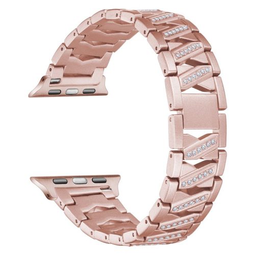 X-shaped Design Smart Watchband Rhinestone Decor Metal Watch Strap for Apple Watch Series 9 / 8 / 7 41mm / 6 / 5 / 4 / SE (2023) / SE(2022) / SE 40mm / 3 / 2 / 1 38mm - Pink