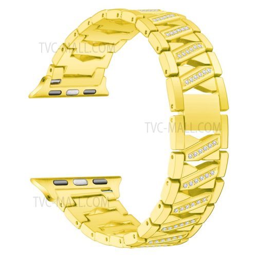 X-shaped Design Smart Watchband Rhinestone Decor Metal Watch Strap for Apple Watch Series 9 / 8 / 7 41mm / 6 / 5 / 4 / SE (2023) / SE(2022) / SE 40mm / 3 / 2 / 1 38mm - Gold