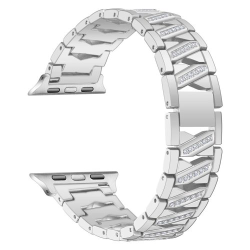 X-shaped Design Smart Watchband Rhinestone Decor Metal Watch Strap for Apple Watch Series 9 / 8 / 7 41mm / 6 / 5 / 4 / SE (2023) / SE(2022) / SE 40mm / 3 / 2 / 1 38mm - Silver