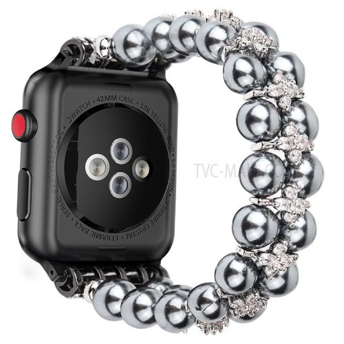 Faux Pearl Rhinestone Decor Wrist Strap Smart Watch Band Bracelet for Apple Watch Series 10 42mm / 9 8 7 41mm / 6 5 4 SE SE (2022) SE (2023) 40mm / 3 2 1 38mm - Black