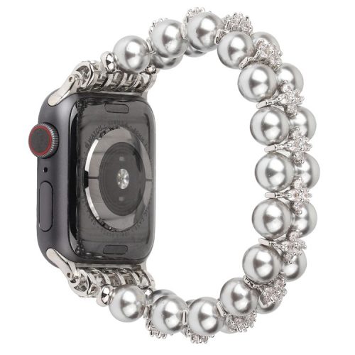 Faux Pearl Rhinestone Decor Wrist Strap Smart Watch Band Bracelet for Apple Watch Series 10 42mm / 9 8 7 41mm / 6 5 4 SE SE (2022) SE (2023) 40mm / 3 2 1 38mm - Silver