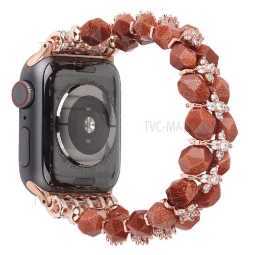 Faux Pearl Rhinestone Decor Wrist Strap Smart Watch Band Bracelet for Apple Watch Series 10 42mm / 9 8 7 41mm / 6 5 4 SE SE (2022) SE (2023) 40mm / 3 2 1 38mm - Brown