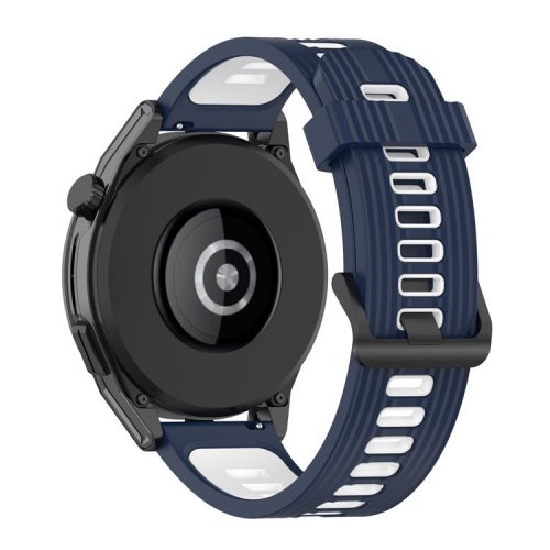 22mm Silicone Watch Strap Soft Wristband with Buckle for Samsung Galaxy Watch 3 45mm R840/Gear S3/Huawei Watch GT 2e/GT3 46mm/GT Runner - Midnight Blue/White