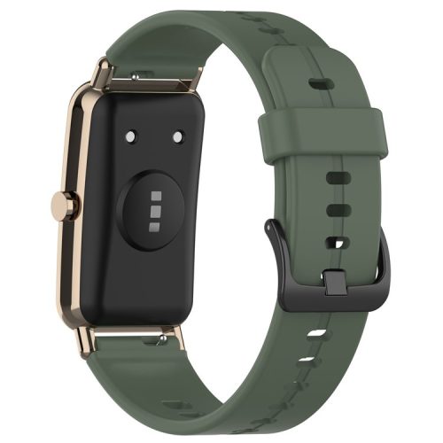 Waterproof Soft Solid Color Silicone Watch Strap Wristband with Buckle for Huawei Watch Fit Mini - Olive Green