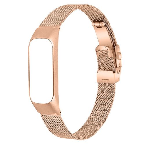 Folding Buckle Milanese Watch Strap Stainless Steel Wrist Band Replacement for Xiaomi Mi Band 3/4 - Rose Gold