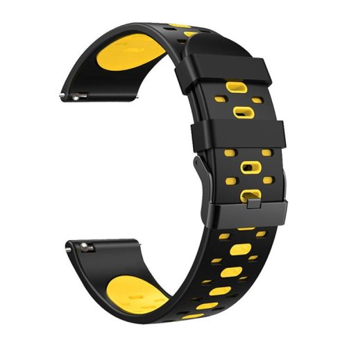 22mm 3 Rows Holes Bi-color Silicone Soft Watch Band for Samsung Galaxy Watch3 45mm/Galaxy Watch 46mm/Gear S3 Frontier/Gear S3 Classic - Black/Yellow