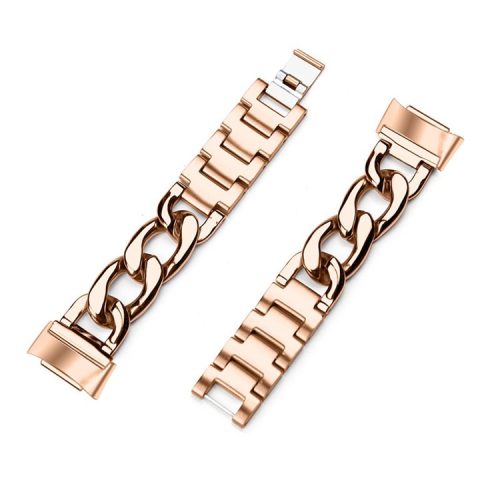 Replacement Watch Band Single Row Chain Watch Strap for Fitbit Charge 6 / 5 - Rose Gold