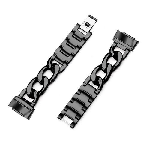 Replacement Watch Band Single Row Chain Watch Strap for Fitbit Charge 6 / 5 - Black