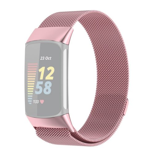 JLT Stylish Milanese Stainless Steel Adjustable Electroplating Watch Band Strap Replacement for Fitbit Charge 6 / 5 - Rose Pink