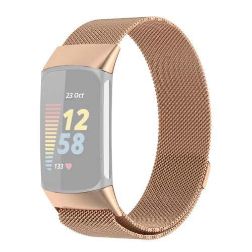 JLT Stylish Milanese Stainless Steel Adjustable Electroplating Watch Band Strap Replacement for Fitbit Charge 6 / 5 - Rose Gold