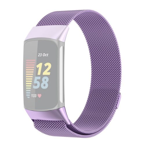 JLT Stylish Milanese Stainless Steel Adjustable Electroplating Watch Band Strap Replacement for Fitbit Charge 6 / 5 - Light Purple