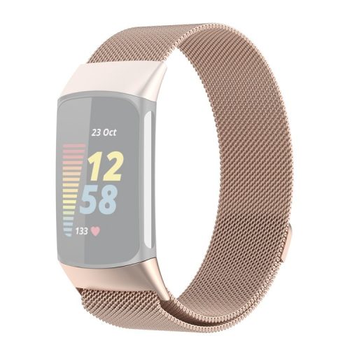 JLT Stylish Milanese Stainless Steel Adjustable Electroplating Watch Band Strap Replacement for Fitbit Charge 6 / 5 - Champagne Gold