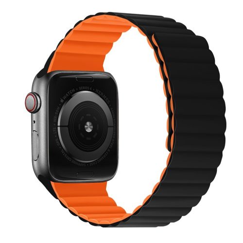 Dual Color Magnetic Silicone Watch Strap Wrist Band for Apple Watch Series 10 46mm / Ultra 2 Ultra 49mm / 9 8 7 45mm / SE (2023) SE (2022) SE 6 5 4 44mm / 3 2 1 42mm - Black / Orange