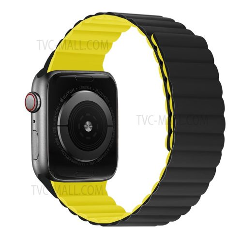 Dual Color Magnetic Silicone Watch Strap Wrist Band for Apple Watch Series 10 46mm / Ultra 2 Ultra 49mm / 9 8 7 45mm / SE (2023) SE (2022) SE 6 5 4 44mm / 3 2 1 42mm - Black / Yellow