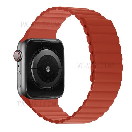 Dual Color Magnetic Silicone Watch Strap Wrist Band for Apple Watch Series 10 46mm / Ultra 2 Ultra 49mm / 9 8 7 45mm / SE (2023) SE (2022) SE 6 5 4 44mm / 3 2 1 42mm - Red