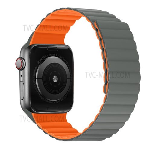 Dual Color Magnetic Silicone Watch Strap Wrist Band for Apple Watch Series 10 46mm / Ultra 2 Ultra 49mm / 9 8 7 45mm / SE (2023) SE (2022) SE 6 5 4 44mm / 3 2 1 42mm - Grey / Orange