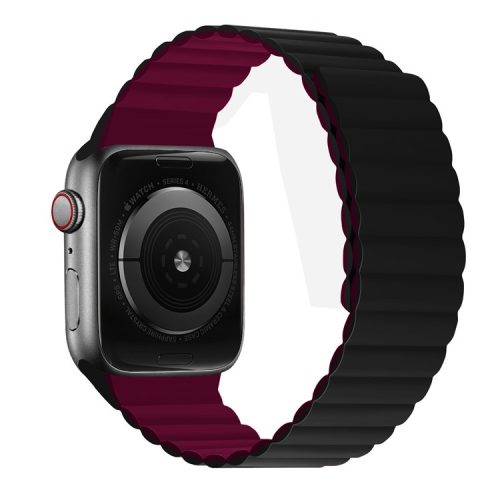 Dual Color Silicone Smart Watch Band for Apple Watch Series 10 42mm / 9 8 7 41mm / 6 5 4 SE SE (2022) SE (2023) 40mm / 3 2 1 38mm - Black / Wine Red