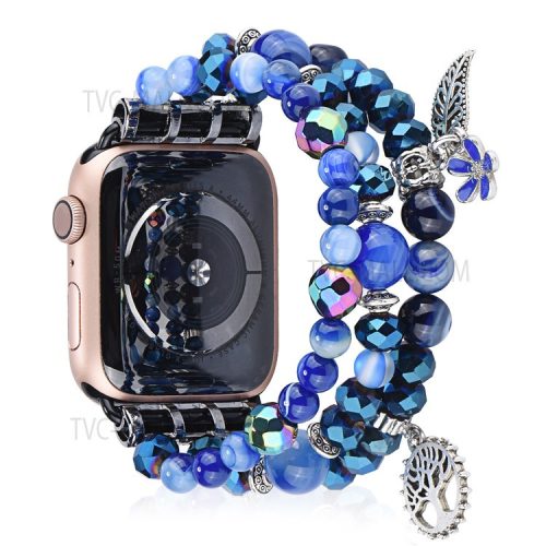 Blue Crystal Beaded Bracelet Watch Strap with Pendant for Apple Watch Series 10 42mm / 9 8 7 41mm / 6 5 4 SE SE (2022) SE (2023) 40mm / 3 2 1 38mm