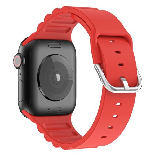 Business Horizontal Stripes Adjustable Silicone Watch Band Strap for Apple Watch Series 10 46mm / Ultra 2 Ultra 49mm / 9 8 7 45mm / SE (2023) SE (2022) SE 6 5 4 44mm / 3 2 1 42mm - Red