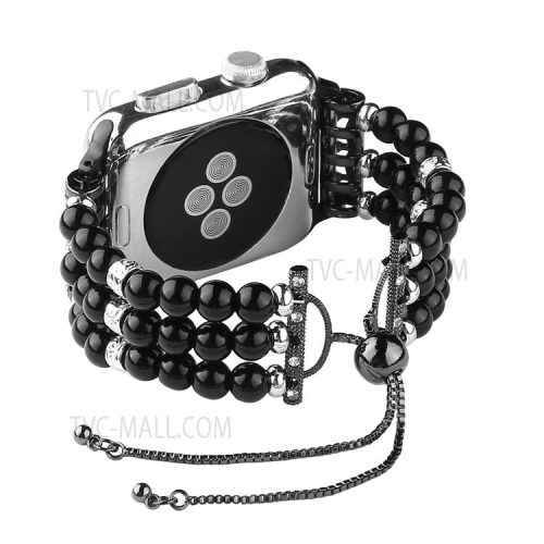 Fashionable Agate Pearl Smart Bracelet Smart Watch Strap for Apple Watch Series 10 46mm / Ultra 2 Ultra 49mm / 9 8 7 45mm / SE (2023) SE (2022) SE 6 5 4 44mm / 3 2 1 42mm - Pearl / Black