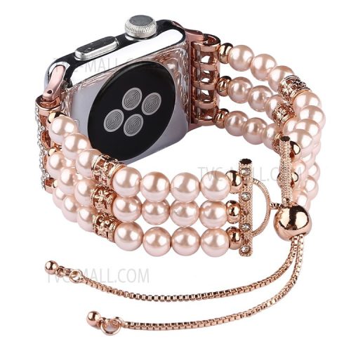 Fashionable Agate Pearl Smart Bracelet Smart Watch Strap for Apple Watch Series 10 46mm / Ultra 2 Ultra 49mm / 9 8 7 45mm / SE (2023) SE (2022) SE 6 5 4 44mm / 3 2 1 42mm - Pearl / Pink