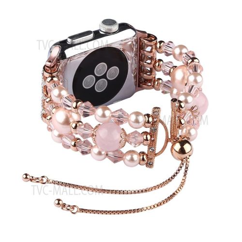 Fashionable Agate Pearl Smart Bracelet Smart Watch Strap for Apple Watch Series 10 46mm / Ultra 2 Ultra 49mm / 9 8 7 45mm / SE (2023) SE (2022) SE 6 5 4 44mm / 3 2 1 42mm - Agate / Pink