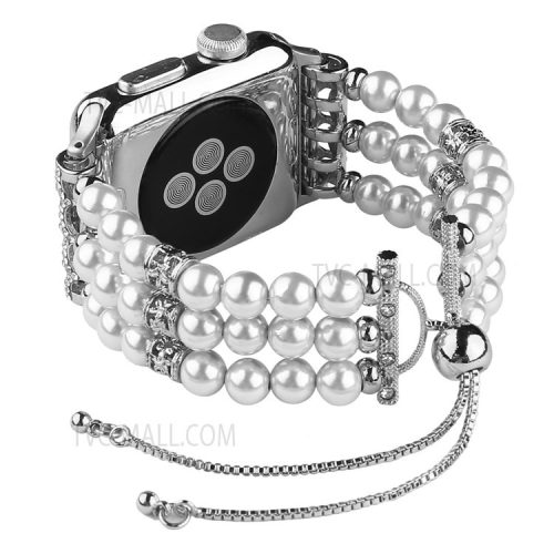 Fashionable Agate Pearl Smart Bracelet Smart Watch Strap for Apple Watch Series 10 46mm / Ultra 2 Ultra 49mm / 9 8 7 45mm / SE (2023) SE (2022) SE 6 5 4 44mm / 3 2 1 42mm - Pearl / White