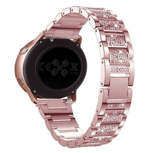 18mm 3-beads Rhinestone Decor Smart Watch Strap Metal Wrist Band for Garmin Venu 2S/Vivoactive 4S - Pink