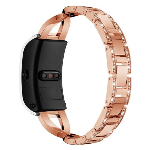 18mm Rhinestone Decor X Design Metal Watch Band Wrist Strap Replacement for Garmin Venu 2S/Vivoactive 4S - Rose Gold