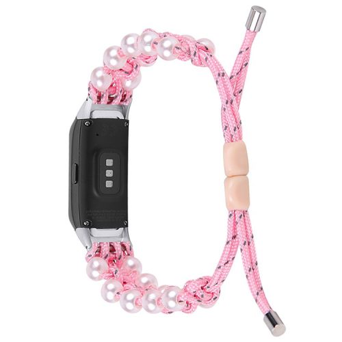 Pearl Decor Design Adjustable Braided Rope Wrist Band Stylish Smart Watch Strap for Samsung Galaxy Fit (SM-R370) - Pink