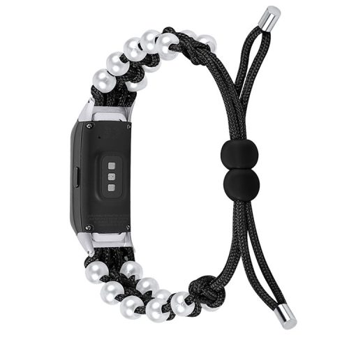 Pearl Decor Design Adjustable Braided Rope Wrist Band Stylish Smart Watch Strap for Samsung Galaxy Fit (SM-R370) - Black