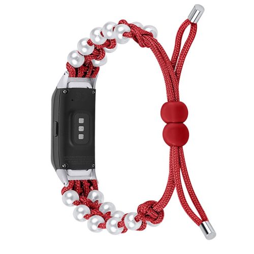 Pearl Decor Design Adjustable Braided Rope Wrist Band Stylish Smart Watch Strap for Samsung Galaxy Fit (SM-R370) - Red