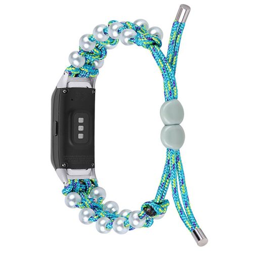 Pearl Decor Design Adjustable Braided Rope Wrist Band Stylish Smart Watch Strap for Samsung Galaxy Fit (SM-R370) - Blue