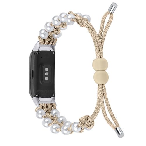 Pearl Decor Design Adjustable Braided Rope Wrist Band Stylish Smart Watch Strap for Samsung Galaxy Fit (SM-R370) - Apricot