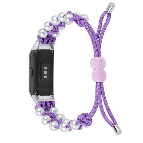 Pearl Decor Design Adjustable Braided Rope Wrist Band Stylish Smart Watch Strap for Samsung Galaxy Fit (SM-R370) - Purple