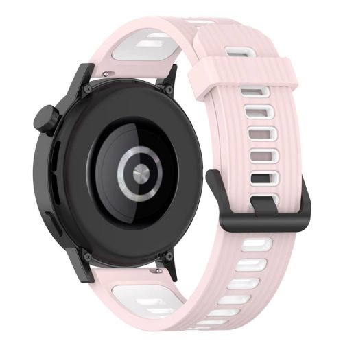 20mm Stripes Design Bi-color Silicone Soft Watch Band Adjustable Wrist Strap for Huawei Watch GT3 42mm/Samsung Galaxy Watch4 40mm/44mm - Light Pink/White