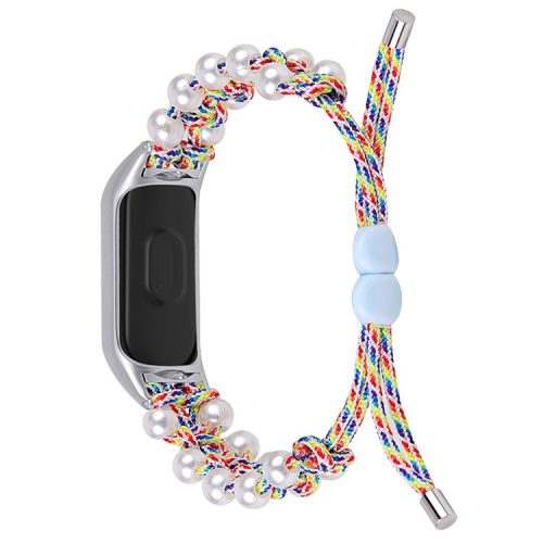 Pearl Decor Adjustable Braided Rope Wrist Strap Replacement Watchband for Xiaomi Mi Band 3/4 - Colorful