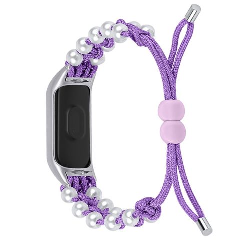 Pearl Decor Adjustable Braided Rope Wrist Strap Replacement Watchband for Xiaomi Mi Band 3/4 - Purple