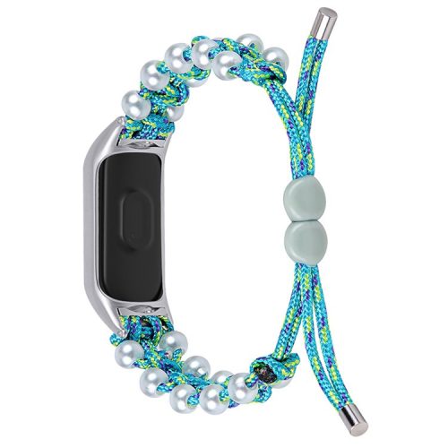 Pearl Decor Adjustable Braided Rope Replacement Watchband Smart Watch Wrist Strap for Xiaomi Mi Band 5/6 - Blue