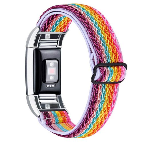 Adjustable Nylon Elastic Wrist Band Replacement Watch Strap for Fitbit Charge 2/Charge 2 HR - Rainbow