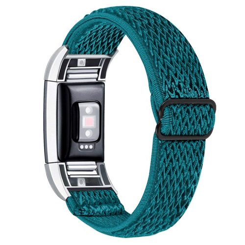 Adjustable Nylon Elastic Wrist Band Replacement Watch Strap for Fitbit Charge 2/Charge 2 HR - Cyan