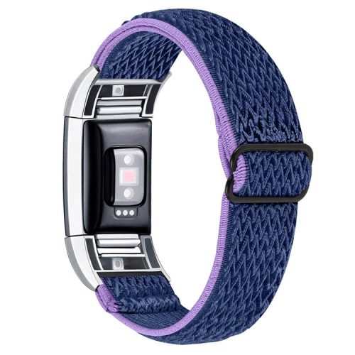 Adjustable Nylon Elastic Wrist Band Replacement Watch Strap for Fitbit Charge 2/Charge 2 HR - Purple/Blue